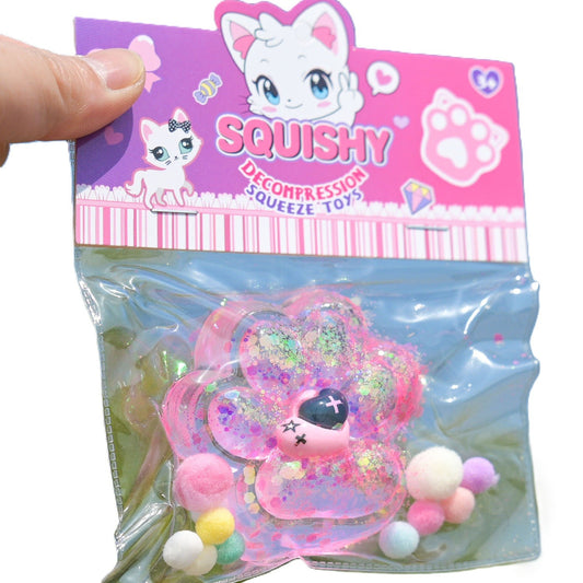 Jucarie Antistres Squishy, Labuta de Pisica Pufoasa cu Revenire Lenta, Terapie Senzoriala din Material TPR, 7.5 cm, Multicolor