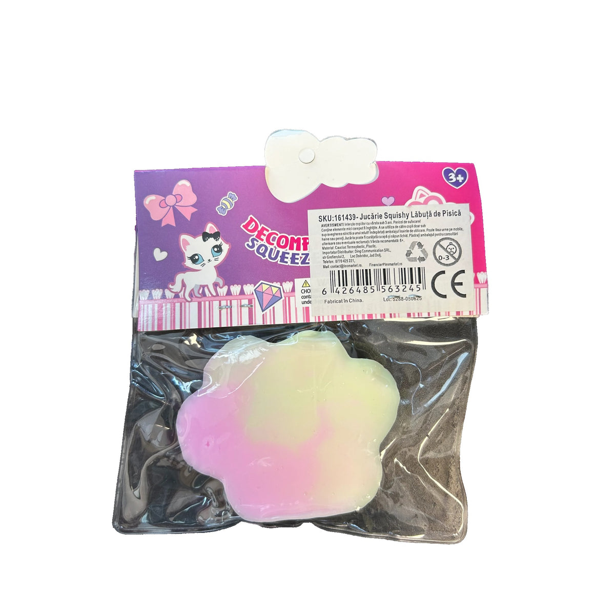 Jucarie Antistres Squishy, Labuta de Pisica Pufoasa cu Revenire Lenta, Terapie Senzoriala, Material TPR Moale, 7.5 x 8.5 cm, Multicolor, Model 270511