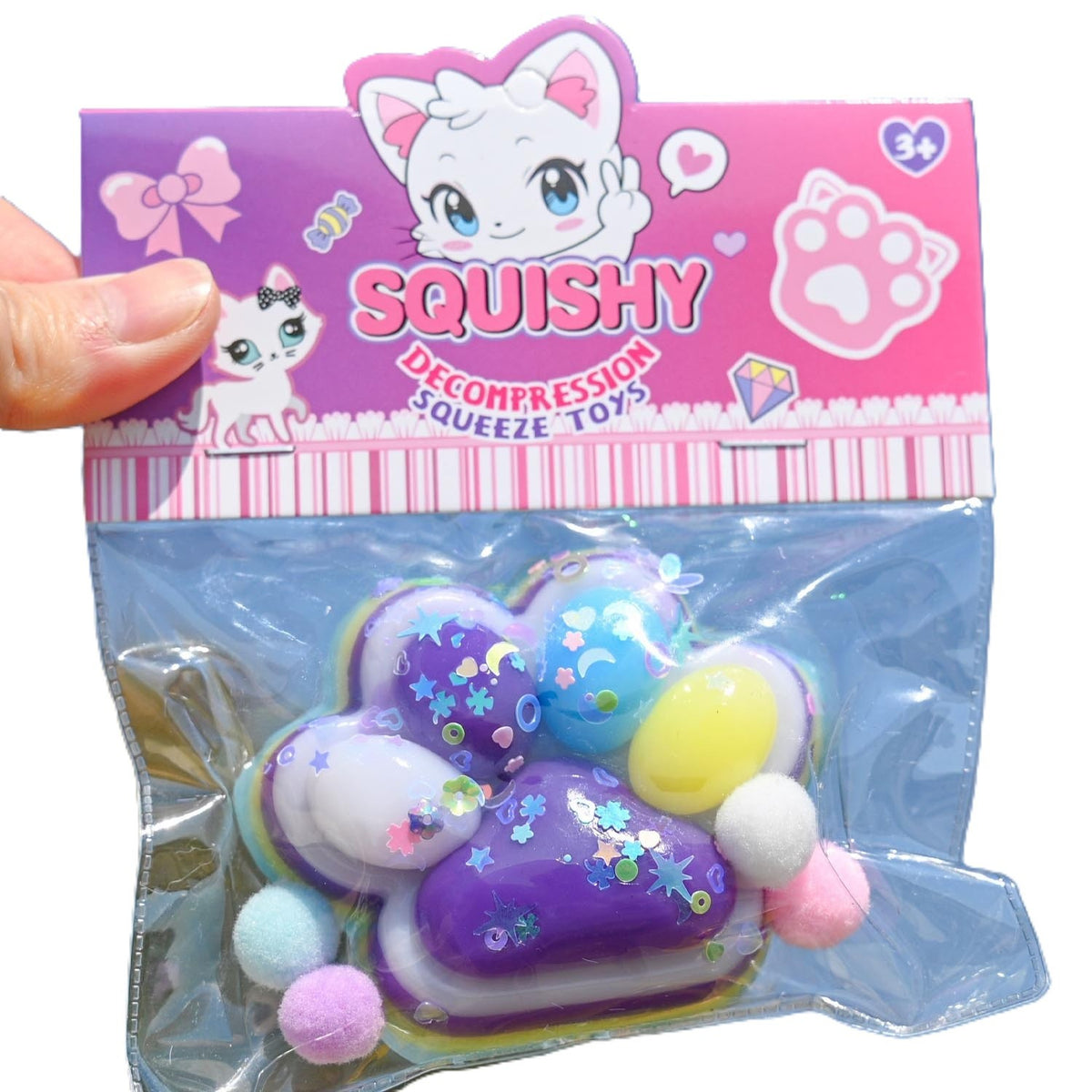 Jucarie Antistres Squishy, Labuta de Pisica Squeeze Toy cu Revenire Lenta, Material TPR Moale, 7.5 x 6 cm, Multicolor