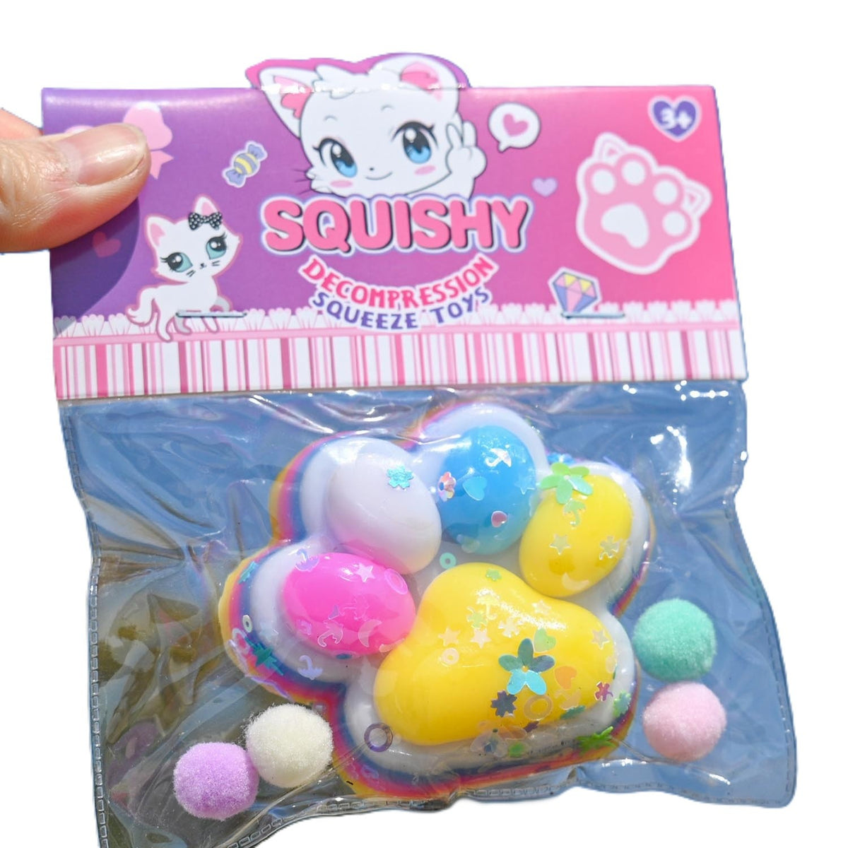 Jucarie Antistres Squishy, Labuta de Pisica Squeeze Toy, Revenire Lenta, Material TPR Moale, 7.5 x 6 cm, Multicolor, Model 270515
