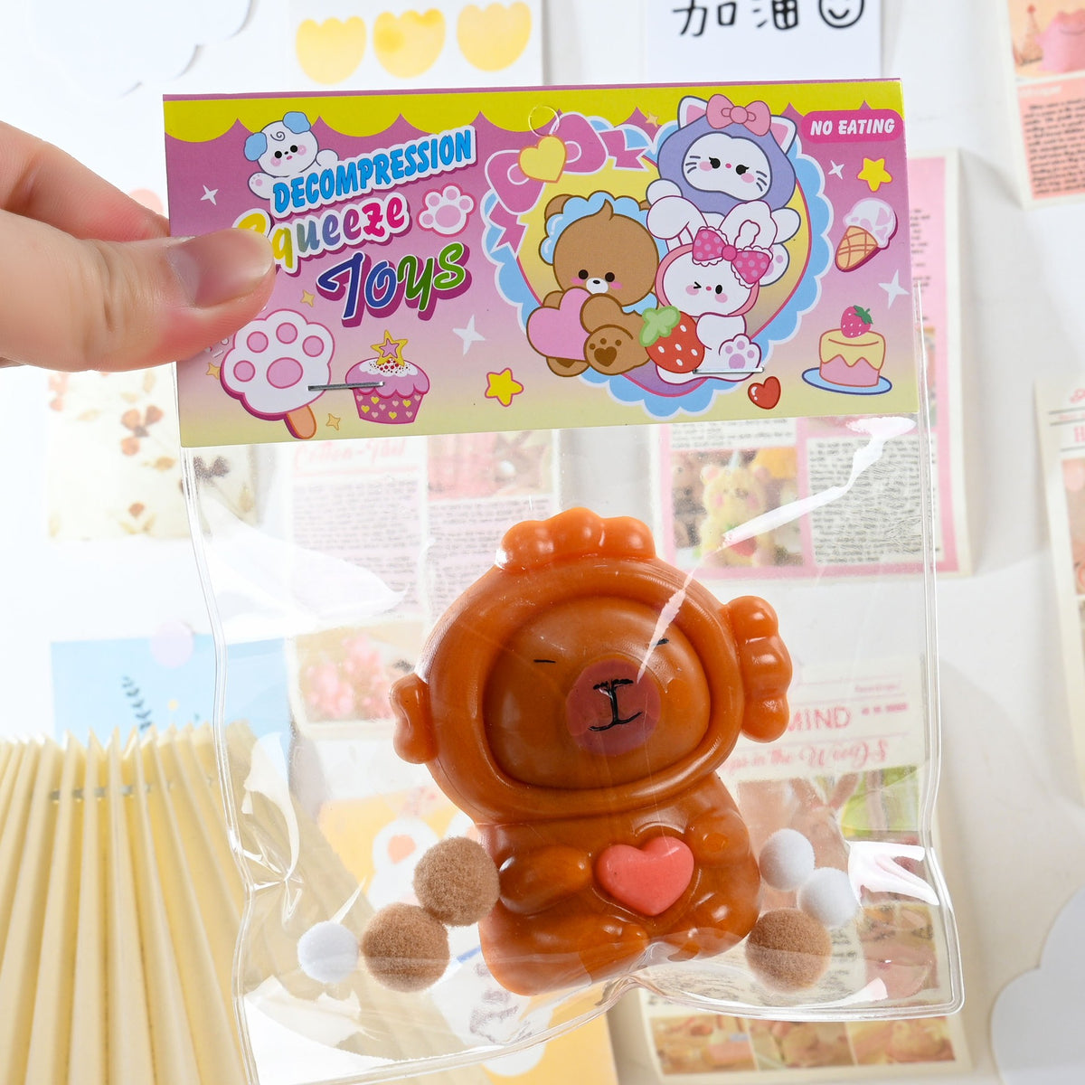 Jucarie Antistres Squishy Capybara, Efect Revenire Lenta Slow Rising, Material TPR Moale, 7.5 x 6.5 cm, Maro
