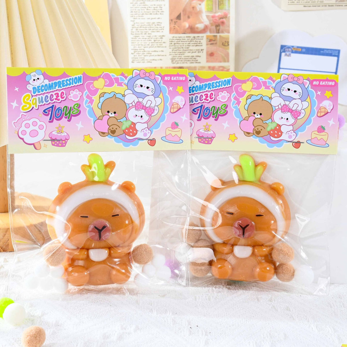 Jucarie Antistres Squishy, Model Capybara cu Revenire Lenta, Material TPR Moale, 7 x 6.5 cm, Maro