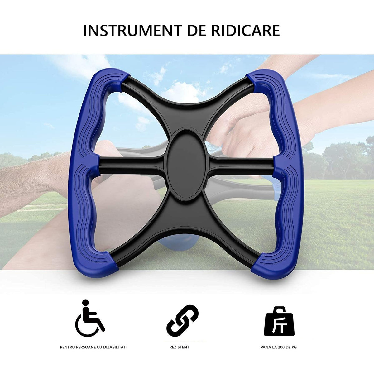 Dispozitiv de Ridicare Manuală pentru Vârstnici și Mobilitate Redusă, Mâner Ergonomic, Plastic Durabil, Capacitate 200 kg, 27 x 24 cm, Albastru