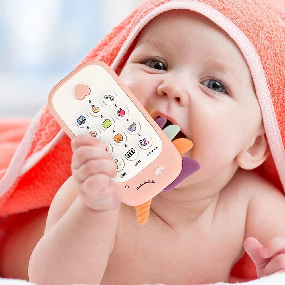Telefon Interactiv Pentru Copii, Jucarie Inteligenta Cu Functii Educative Si Muzicale, Efecte Vocale, Model Unicorn Sau Albinuta, Material Plastic, 19 x 11.5 cm, Roz/Multicolor