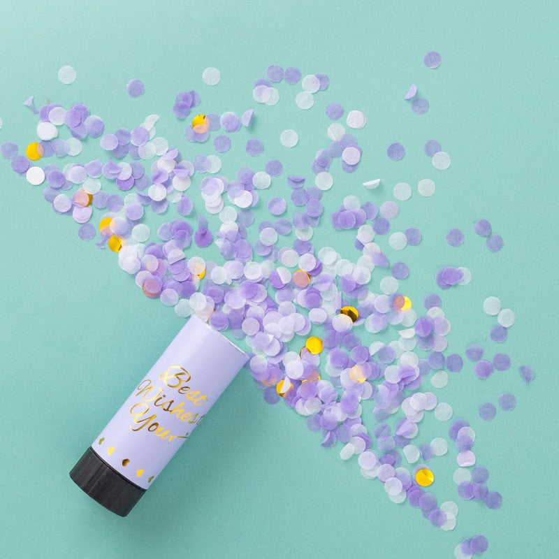 Tun de Confetti Best Wishes, Actionare prin Rasucire Manuala, Model Buline din Hartie si Folie, Mov, 11 x 4 cm