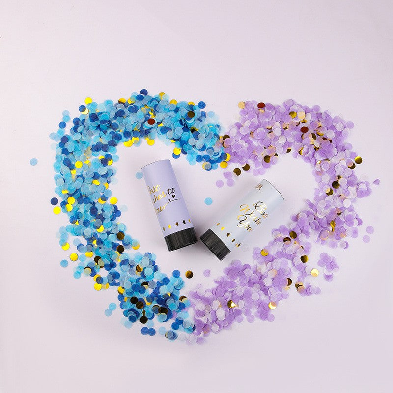 Tun de Confetti Best Wishes, Actionare prin Rasucire Manuala, Model Buline din Hartie si Folie, Mov, 11 x 4 cm