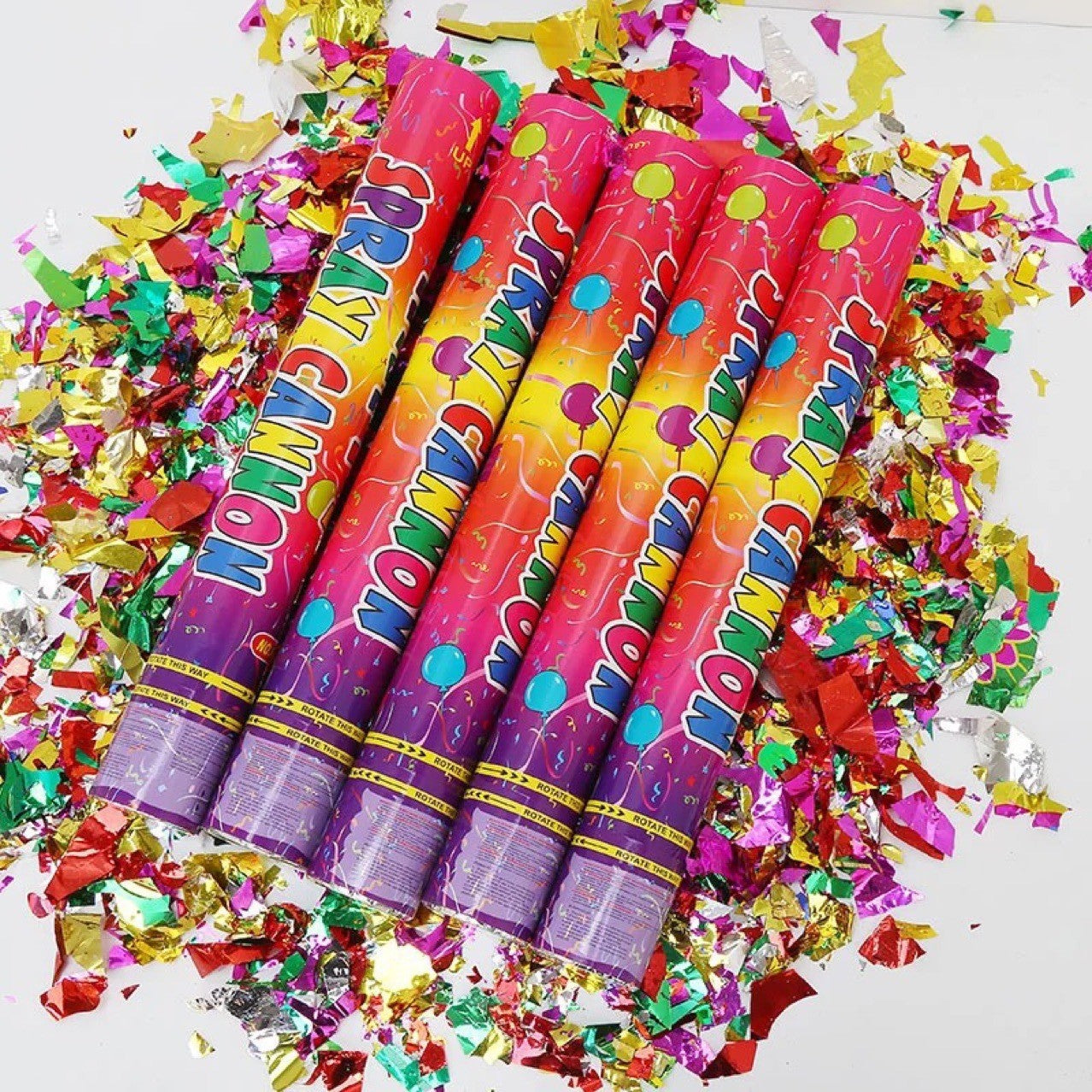 Tub de Confetti pentru Petreceri, Tun Clasic cu Eliberare prin Rasucire Manuala, Material Plastic Lucios, 60 cm, Multicolor