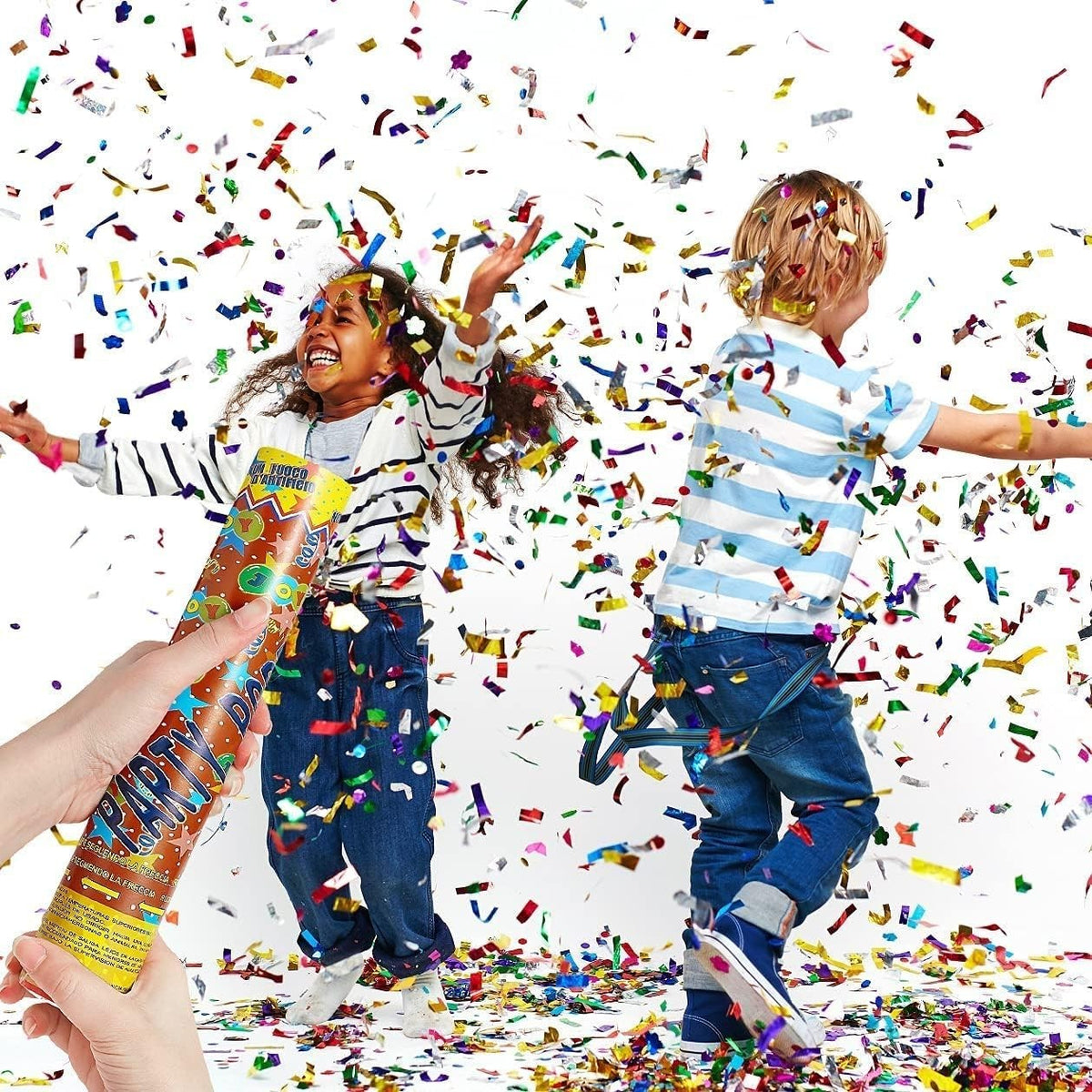 Tub de Confetti Party Popper, Tun Confetti pentru Evenimente și Nunți, Activare prin Răsucire, Aluminiu Strălucitor, Multicolor, 40x5 cm