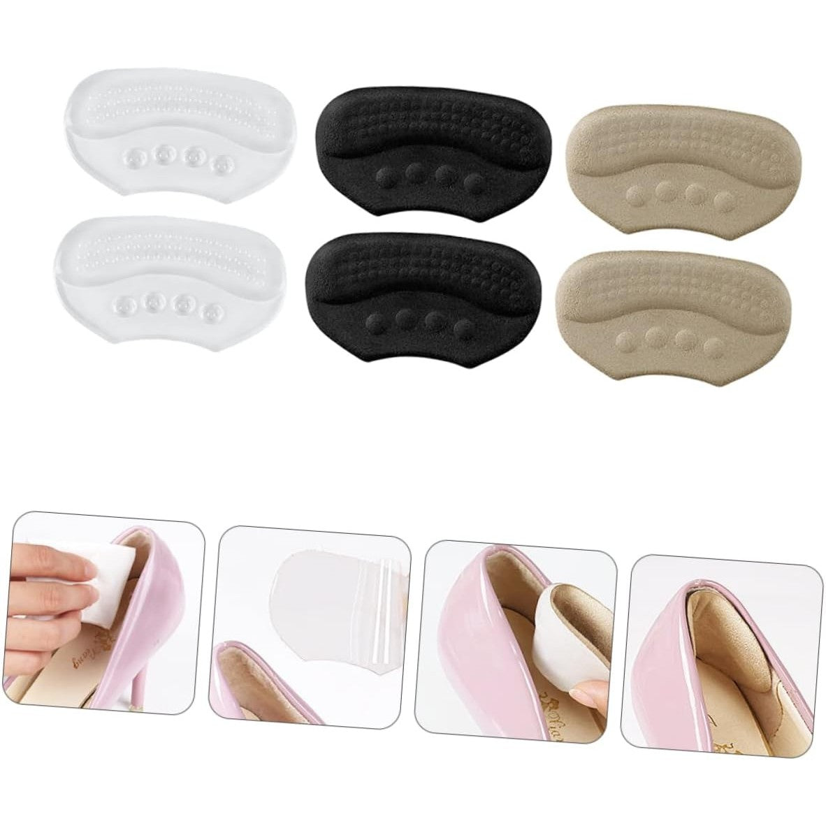 Branturi Pentru Incaltaminte, Protectie Calcai si Reglare Marime, Spuma Moale cu Memorie, Autoadezive, Grosime 6 mm, Marime Universala, Negru, 2 Bucati