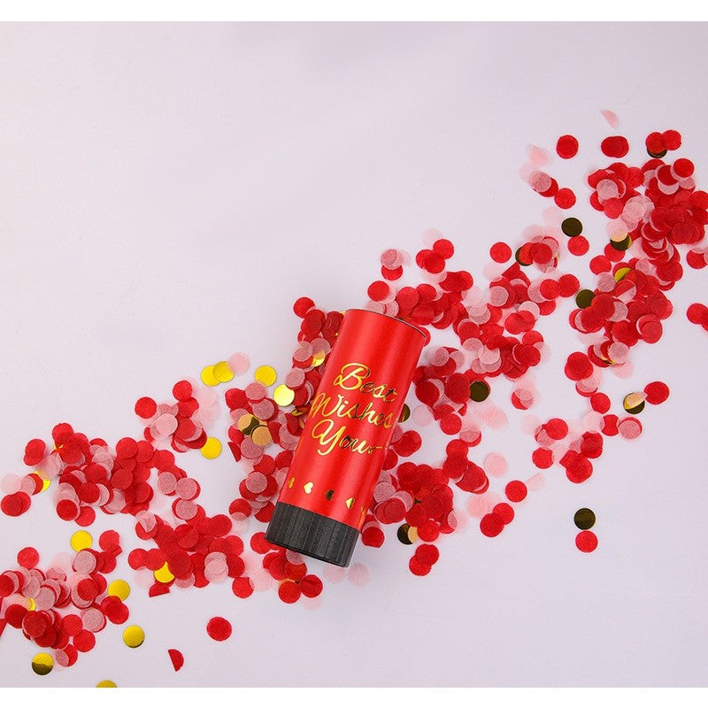 Tun de Confetti Best Wishes, Actionare prin Rasucire, Model Buline, Hartie si Folie, Rosu, 11 x 4 cm