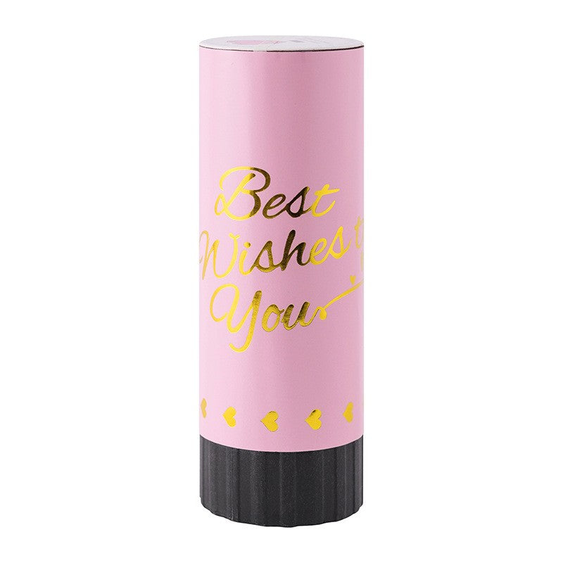 Tun de Confetti Best Wishes, Actionare prin Rasucire Manuala, Model Buline din Hartie si Folie, Roz, 11 x 4 cm