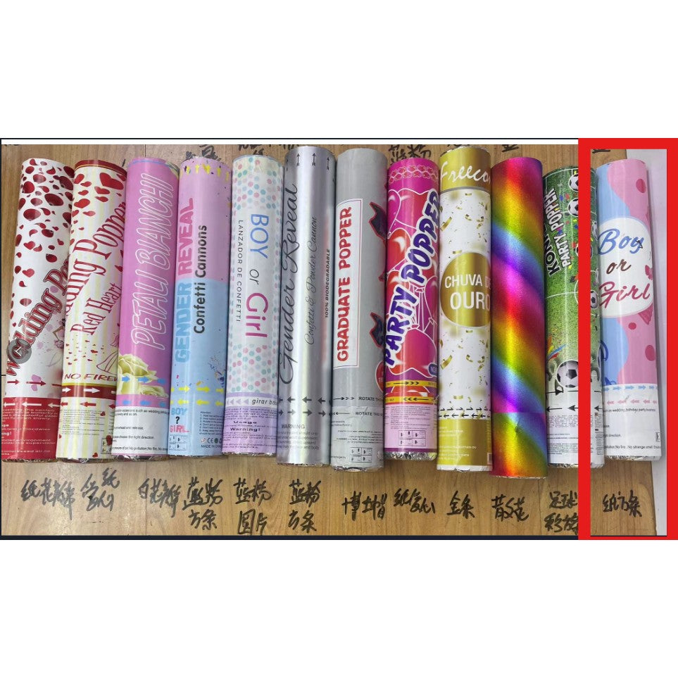 Tun Confetti Gender Reveal, Lansator Petrecere Dezvăluire Gen Bebelus, Actionare prin Rasucire, Hartie si Carton, 40 cm, Albastru