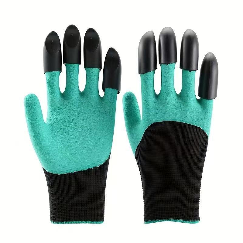 Manusi de Gradinarit cu Gheare pentru Sapare si Plantare, Material Impermeabil Rezistent la Uzura, Plastic si Latex, Marime L, Negru/Verde Deschis