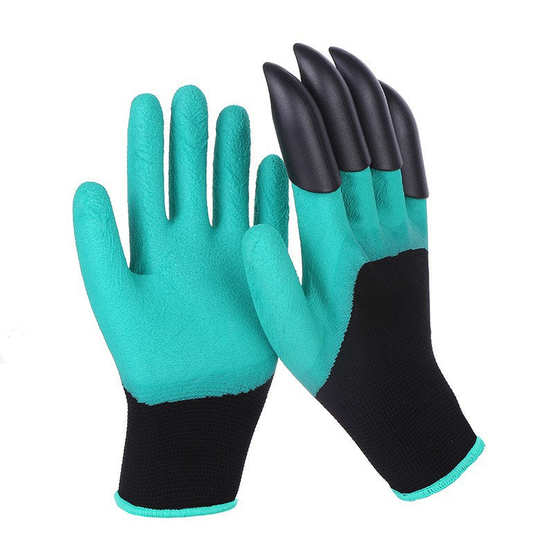 Manusi de Gradinarit cu Gheare pentru Sapare si Plantare, Material Impermeabil Rezistent la Uzura, Plastic si Latex, Marime L, Negru/Verde Deschis