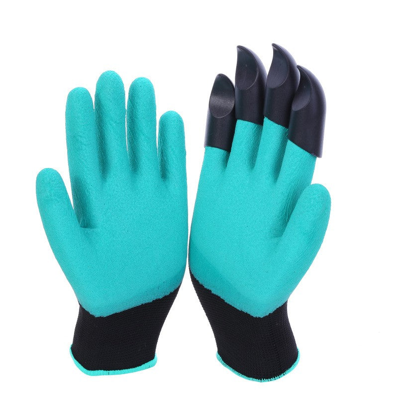 Manusi de Gradinarit cu Gheare pentru Sapare si Plantare, Material Impermeabil Rezistent la Uzura, Plastic si Latex, Marime L, Negru/Verde Deschis