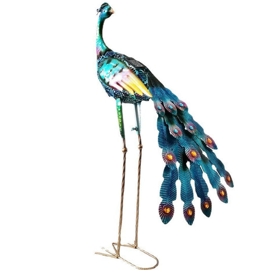 Decoratiune Gradina Paun cu Lampa Solara, Ornament Exterior cu Iluminare Led, Metal Rezistent Manual, Multicolor, 91.5 x 45 x 26 cm