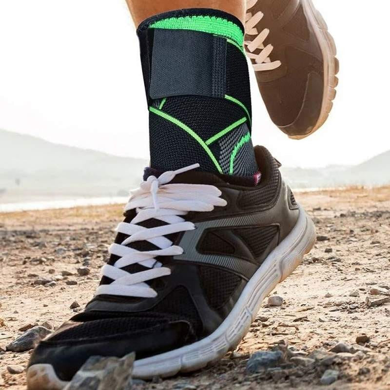 Orteză Pentru Gleznă Cu Benzi Elastice De Fixare Și Închidere Velcro, Compresie Și Susținere Articulație, Nailon Respirabil, 24 x 10.5 cm, Negru/Verde