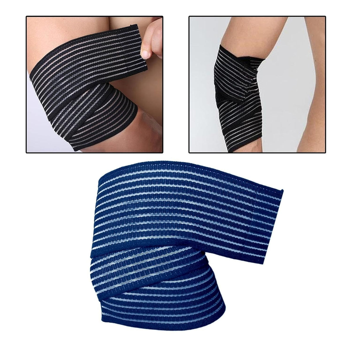 Orteză Elastică Universală, Fașă Compresivă pentru Membre, Gleznă, Genunchi și Încheietură, Prindere Velcro, Nailon, 180 x 7.5 cm, Albastru