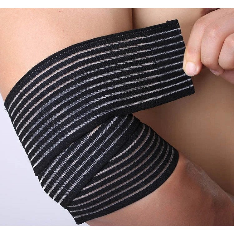 Orteza Elastica Universala, Banda Compresie pentru Gleznă, Genunchi sau Incheietura, Fixare Velcro, Nailon, 180 x 7.5 cm, Negru