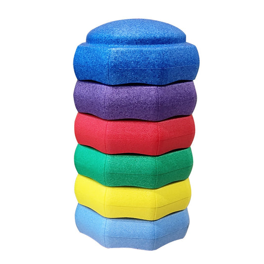 Jucarie de Echilibru Tip Stepping Stones, Set 6 Piese pentru Coordonare Motrica si Integrare Senzoriala, Spuma PPE Rezistenta, 28 x 28 x 50 cm, Multicolor