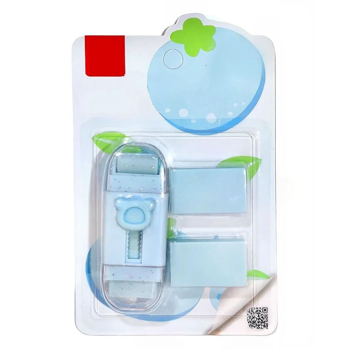 Radiera Retractabila cu Model Ursulet, Mecanism Push-Pull Reglabila, Radiera din Cauciuc Moale pentru Elevi, 2 Rezerve Incluse, Albastru Deschis