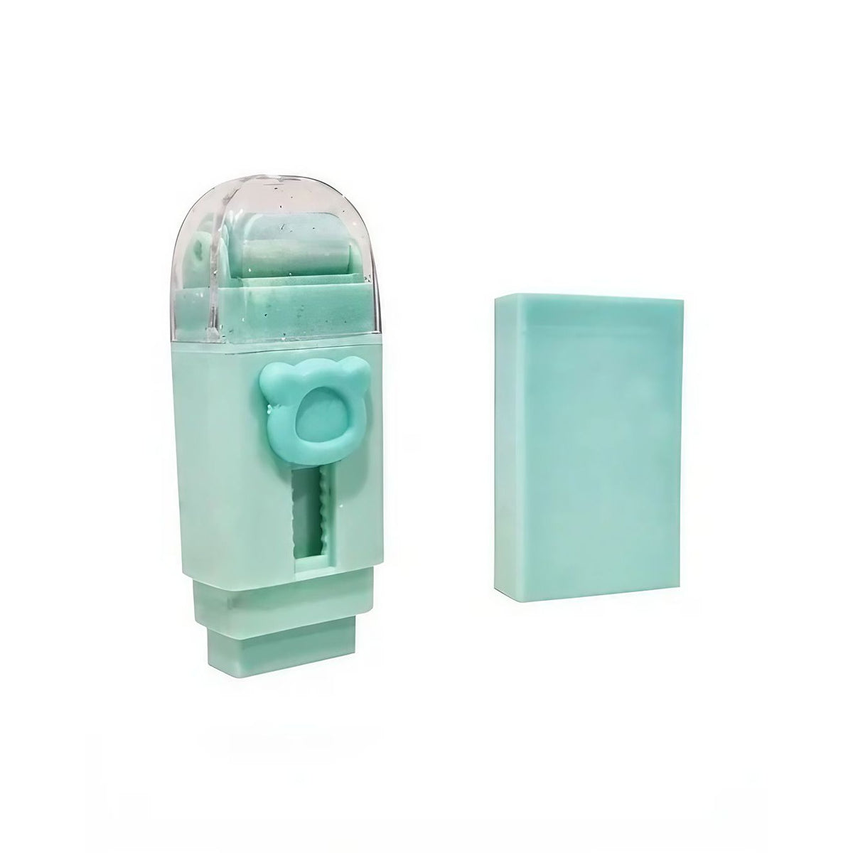 Radiera Retractabila cu Mecanism Push-Pull, Model Ursulet, Cauciuc Moale Netoxic, 2 Rezerve Incluse, Verde Deschis