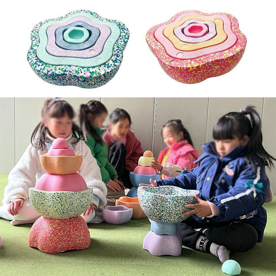 Jucarie Senzoriala de Echilibru, Stepping Stones pentru Coordonare si Miscare, Spuma PPE, 5 Piese, 28 cm, Multicolor