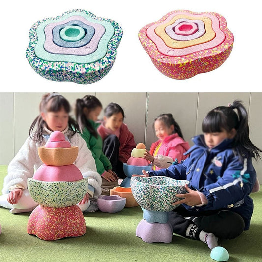Jucarie Senzoriala de Echilibru Tip Stepping Stones, Set 5 Piese pentru Coordonare si Motricitate, Spuma PPE, 28 cm, Multicolor