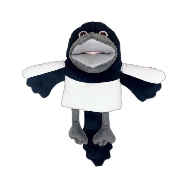 Papusa de Mana Interactiva pentru Teatru, Marioneta Model Pasare, Plus Moale cu Umplutura Bumbac PP, 30 cm, Alb/Negru