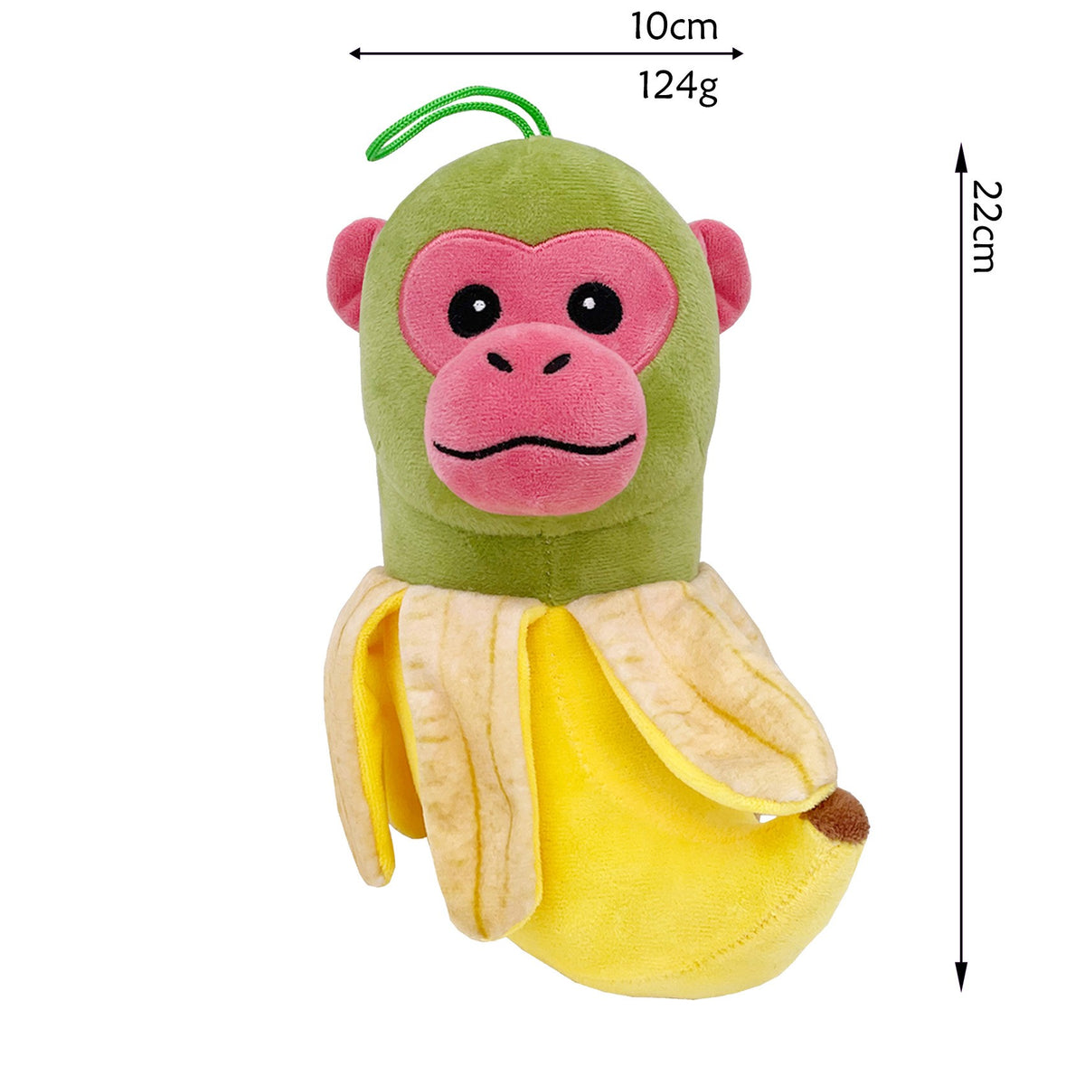 Jucarie de Plus Maimuta Banana Chimpanzini Bananini, Model Italian Brainrot cu Agatatoare Elastica, Material Moale si Texturat, 22 x 10 cm, Verde Galben
