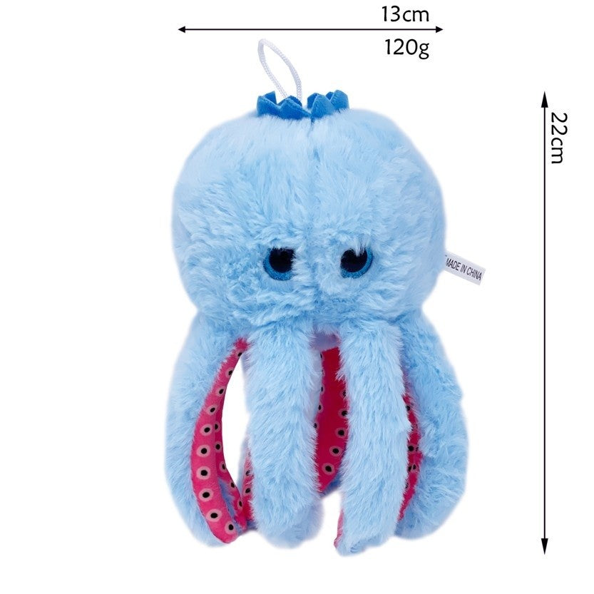 Jucarie de Plus Italian Brainrot, Model Blueberrini Octopussini cu Agatatoare pentru Rucsac, Material Moale cu Umplutura Bumbac PP, 13 x 22 cm, Albastru/Roz