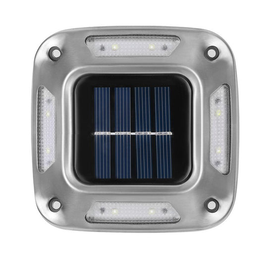 Set 4 Lămpi Solare LED pentru Grădină, 8 LED-uri, Rezistență IP65, Montare pe Perete sau Sol, ABS și Policarbonat, 9 x 9 x 5.5 cm, Lumină Alb Cald, Gri