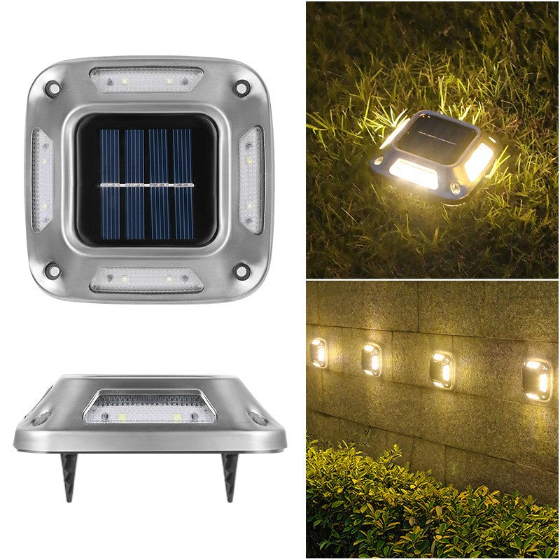 Set 4 Lămpi Solare LED pentru Grădină, 8 LED-uri, Rezistență IP65, Montare pe Perete sau Sol, ABS și Policarbonat, 9 x 9 x 5.5 cm, Lumină Alb Cald, Gri
