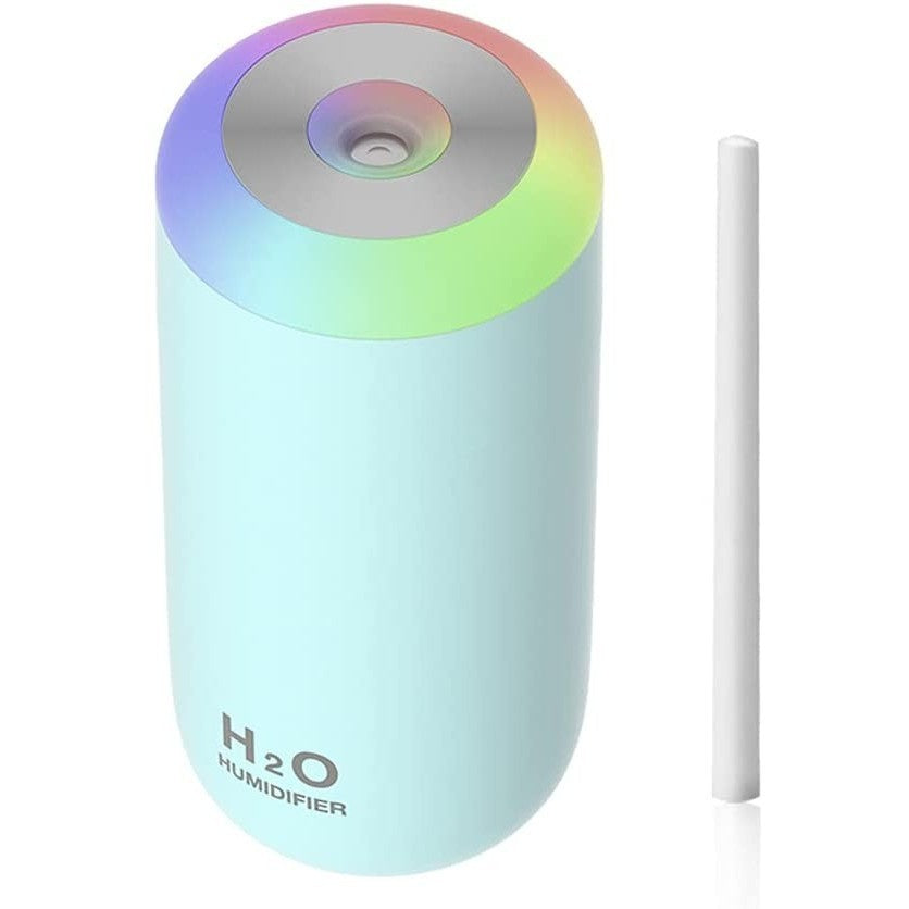 Umidificator Portabil H2O, Difuzor Aroma si Purificator Aer, Silentios 30dB, 2 Moduri Pulverizare, Lumina Noapte LED 7 Culori, Alimentare USB, Plastic, 350ml, Albastru
