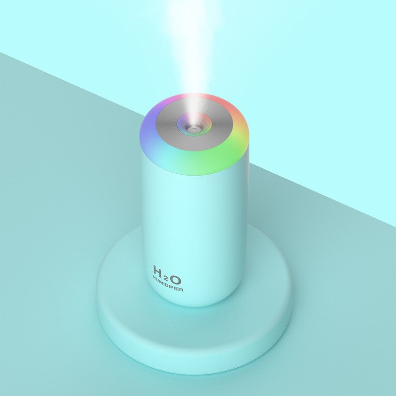Umidificator Portabil H2O, Difuzor Aroma si Purificator Aer, Silentios 30dB, 2 Moduri Pulverizare, Lumina Noapte LED 7 Culori, Alimentare USB, Plastic, 350ml, Albastru