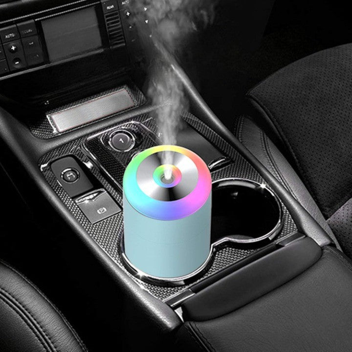Umidificator Portabil H2O, Difuzor Aroma si Purificator Aer, Silentios 30dB, 2 Moduri Pulverizare, Lumina Noapte LED 7 Culori, Alimentare USB, Plastic, 350ml, Albastru