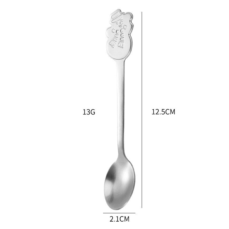Set 4 Lingurite Cafea si Ceai, Tematica Craciun cu Modele Festive, Otel Inoxidabil, Cutie Cadou, 12.5 cm, Argintiu