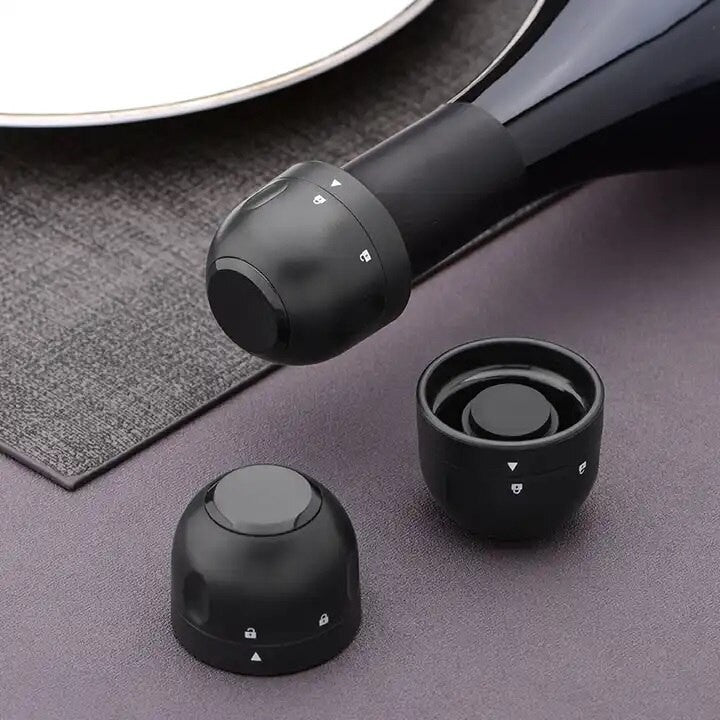 Dop de Etansare pentru Sticla de Sampanie si Prosecco, Mecanism Rotativ de Blocare On-Off, Silicon Reutilizabil, Design Compact, 3.3 x 3.3 x 3.3 cm, Negru