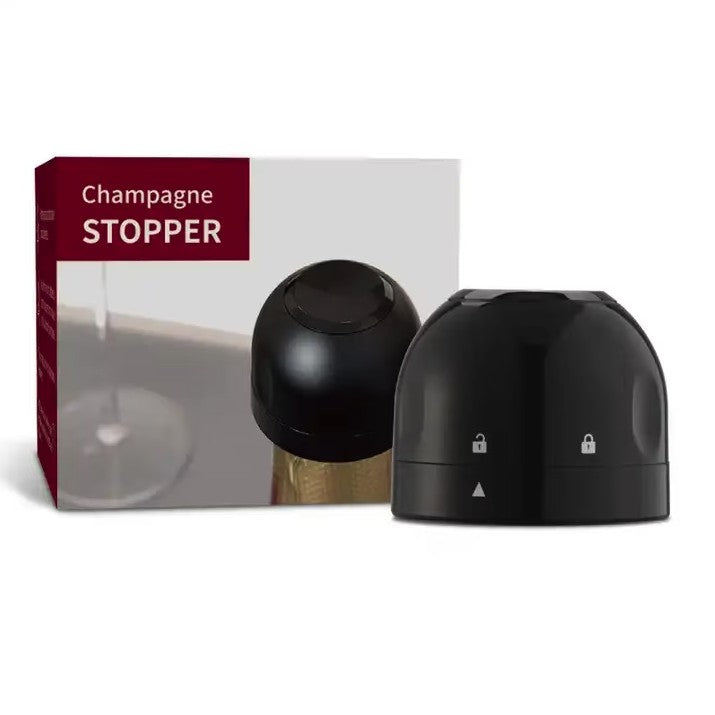 Dop de Etansare pentru Sticla de Sampanie si Prosecco, Mecanism Rotativ de Blocare On-Off, Silicon Reutilizabil, Design Compact, 3.3 x 3.3 x 3.3 cm, Negru
