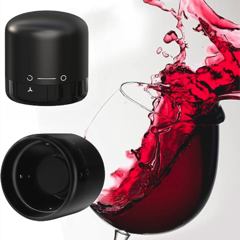 Dop de Etansare Vin cu Sistem de Vidare, Inchidere Rotativa On-Off, Dop Reutilizabil Anti-Oxidare, Silicon si ABS, 3.4 x 3.4 x 3.4 cm, Negru