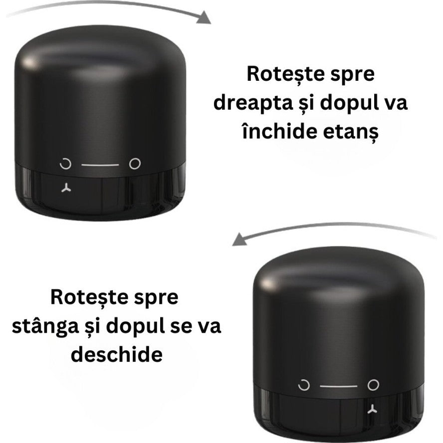 Dop de Etansare Vin cu Sistem de Vidare, Inchidere Rotativa On-Off, Dop Reutilizabil Anti-Oxidare, Silicon si ABS, 3.4 x 3.4 x 3.4 cm, Negru