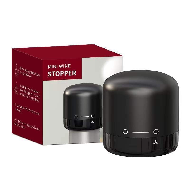 Dop de Etansare Vin cu Sistem de Vidare, Inchidere Rotativa On-Off, Dop Reutilizabil Anti-Oxidare, Silicon si ABS, 3.4 x 3.4 x 3.4 cm, Negru
