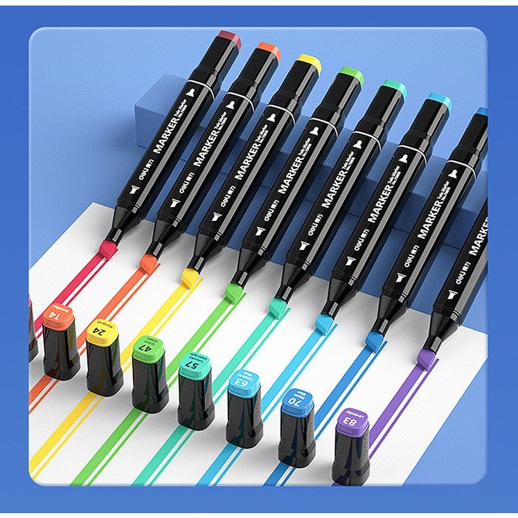 Set 60 Markere Profesionale pe Baza de Alcool, Dublu Capat cu Varfuri 1 mm si 6 mm, Geanta Depozitare Oxford, Multicolor, 60 Bucati