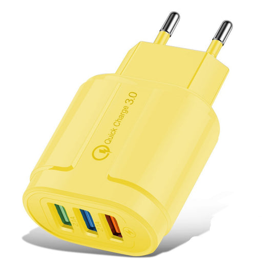 Incarcator Retea Fast Charge QC 3.0, 3 Porturi USB, Putere 18W, Curent 2.1A, Protectie Supraincalzire, Material ABS, Gama Macarons, Galben
