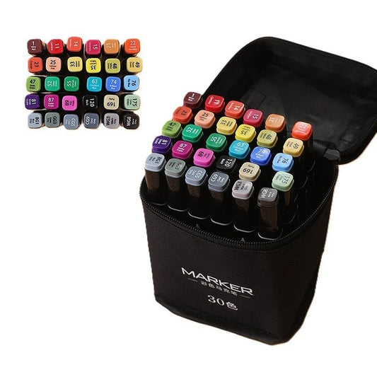 Set Markere Colorate pe Baza de Alcool, Markere Profesionale cu Dublu Capat Subtire 1mm si Gros 6mm, Geanta Depozitare Oxford, 30 Bucati, Multicolor