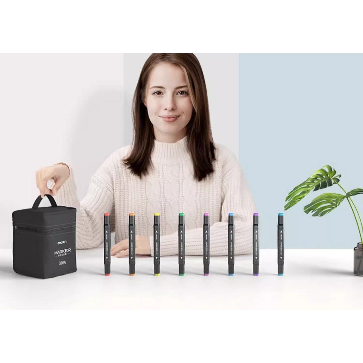 Set Markere Pe Baza De Alcool, Markere Dublu Capat 1-6 mm Pentru Desen Si Schite, Geanta Depozitare Oxford, 24 Bucati, Multicolor