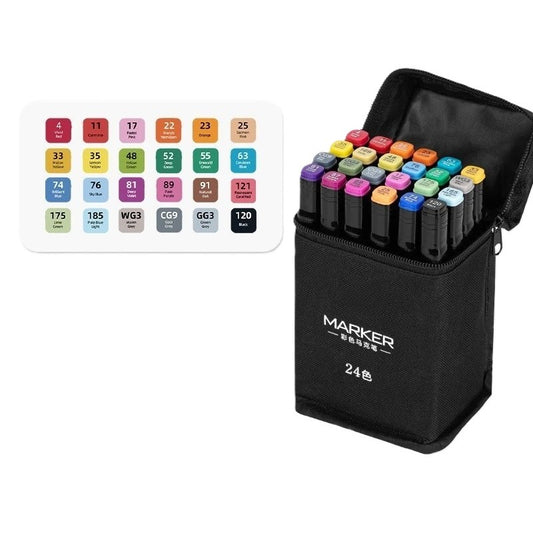 Set Markere Pe Baza De Alcool, Markere Dublu Capat 1-6 mm Pentru Desen Si Schite, Geanta Depozitare Oxford, 24 Bucati, Multicolor