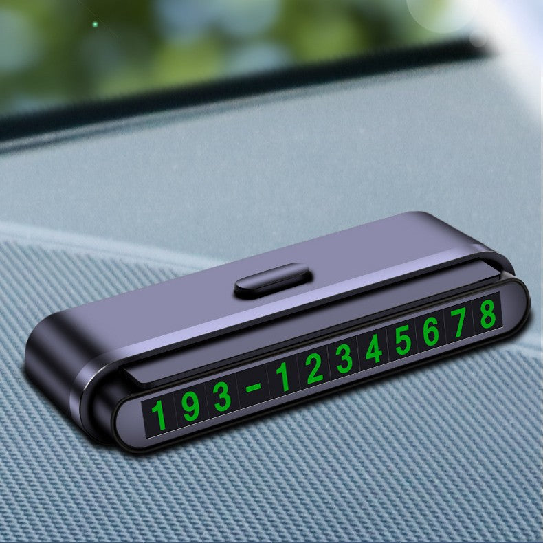 Suport Numar de Telefon pentru Parcare Auto, Card de Contact Temporar cu Banda Glisanta pentru Ascundere, Cifre Fosforescente, Fixare Adeziva, 120 x 48 x 24 mm, Negru Mat