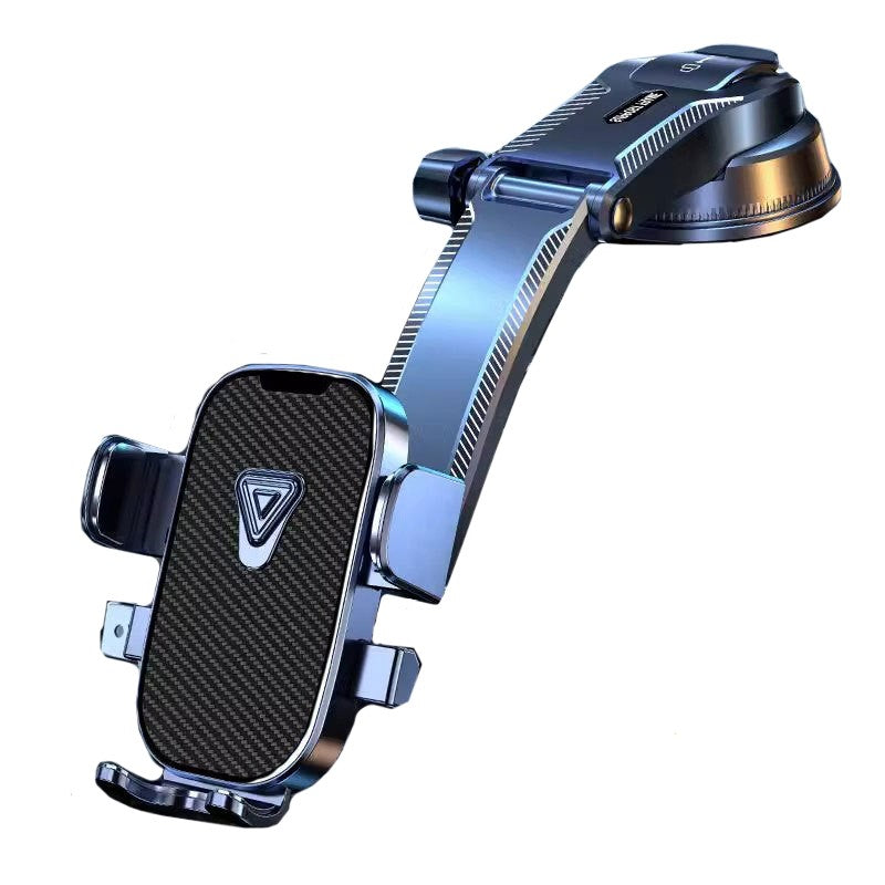 Suport Auto Telefon si Navigatie, Brat Telescopic Reglabil cu Ventuza pentru Bord si Parbriz, Rotire 360 Grade, Sistem Gravitational, Plastic cu Design Carbon, 20 x 14 x 11 cm, Albastru Carbon