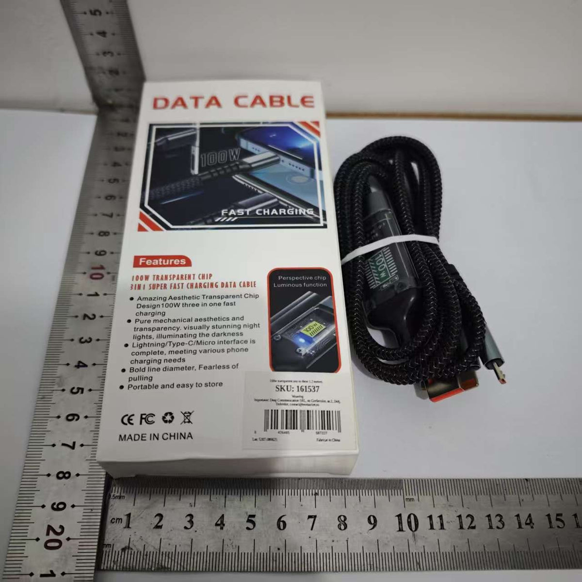 Cablu Incarcare Rapida 3 in 1, Incarcator Universal 100W, USB-C, Lightning, Micro-USB, Invelis Textil Impletit, 1.2M, Negru